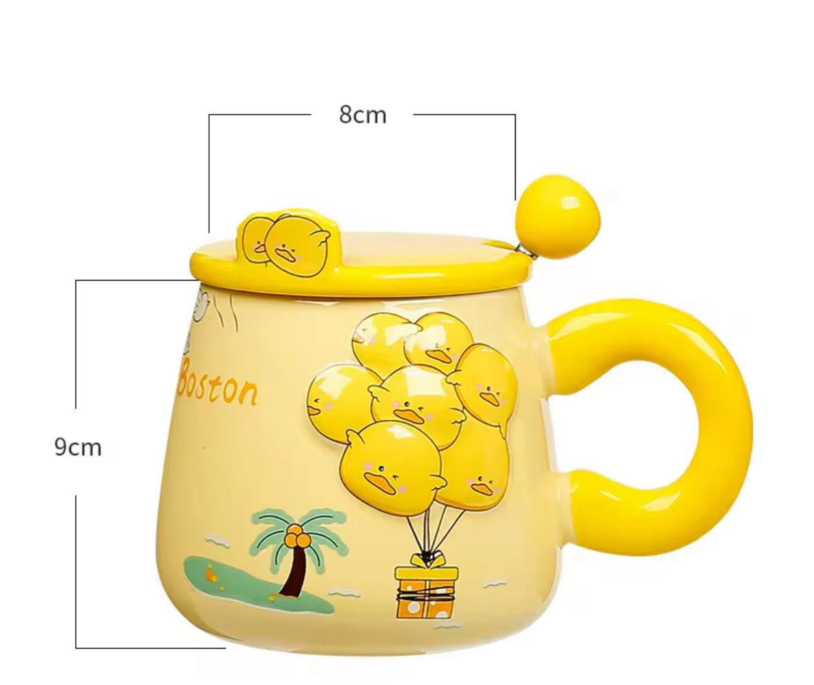 Cloud-Nine Balloon Ceramic Mug Set -400 ML- With Lid & Cute Spoon
