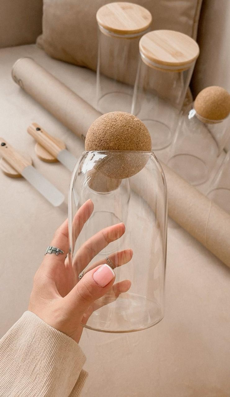 Set of 3 Glass Storage Jar with Airtight Cork Ball Lid