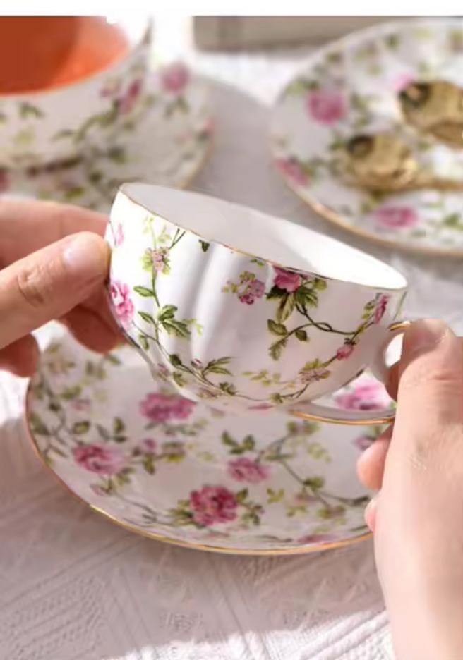 Blossom Breeze Tea Set- Porcelain Cup & Saucer, Kettle & Candle Warmer(15 Pcs)