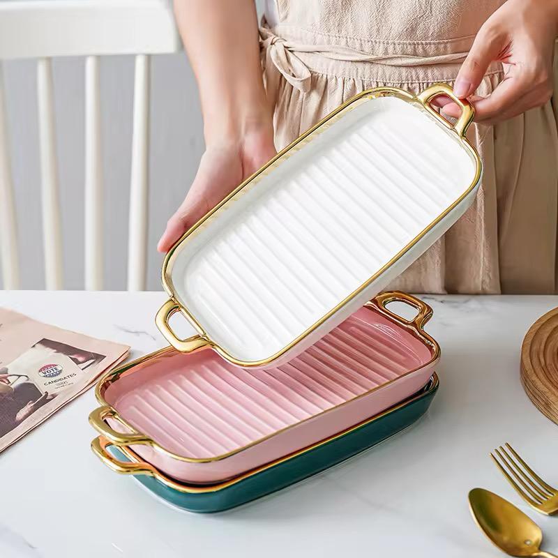 Glided Grove Ceramic Rectangle Serving Tray