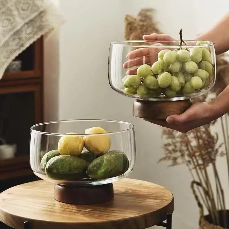 Premium Glass Serving Bowl with Wooden Base