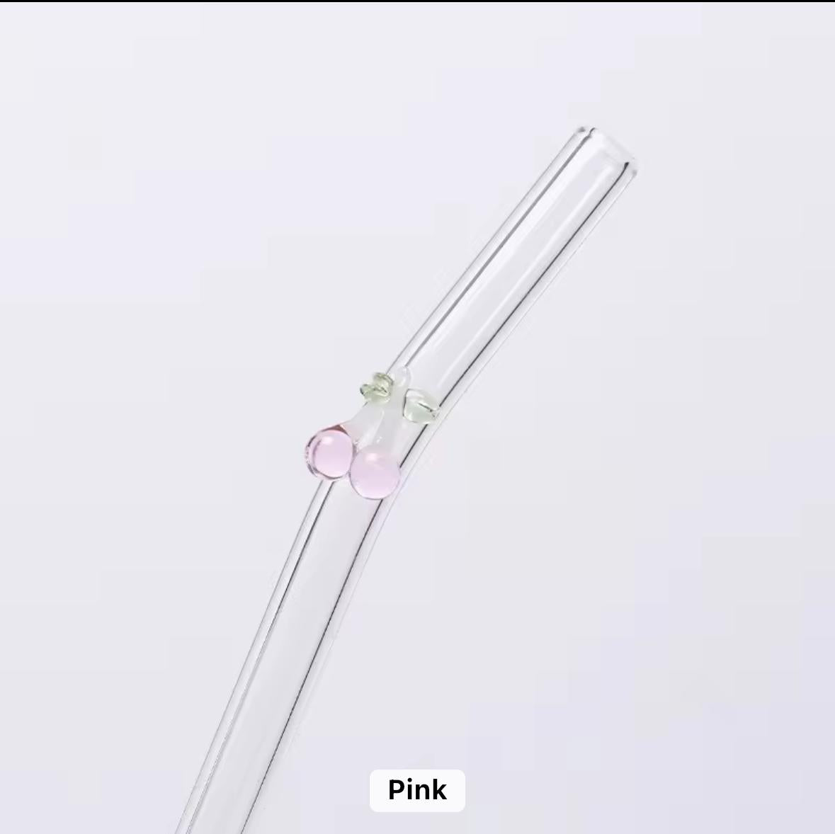 Cute Cherry Hook Design Glass Straws- Eco Friendly