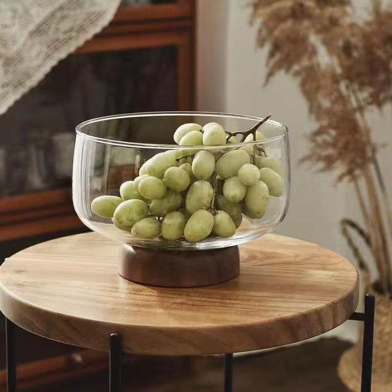 Premium Glass Serving Bowl with Wooden Base