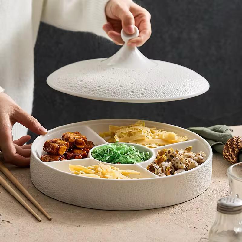 Korean Style Tide Textured  Sectional Ceramic Serving Dish