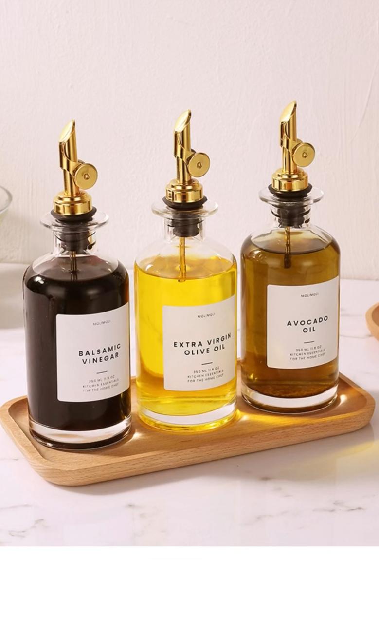 Set of 2 Luxury Glass Oil Pourer with Gold Spout -500 ML each| Kitchen Essentials