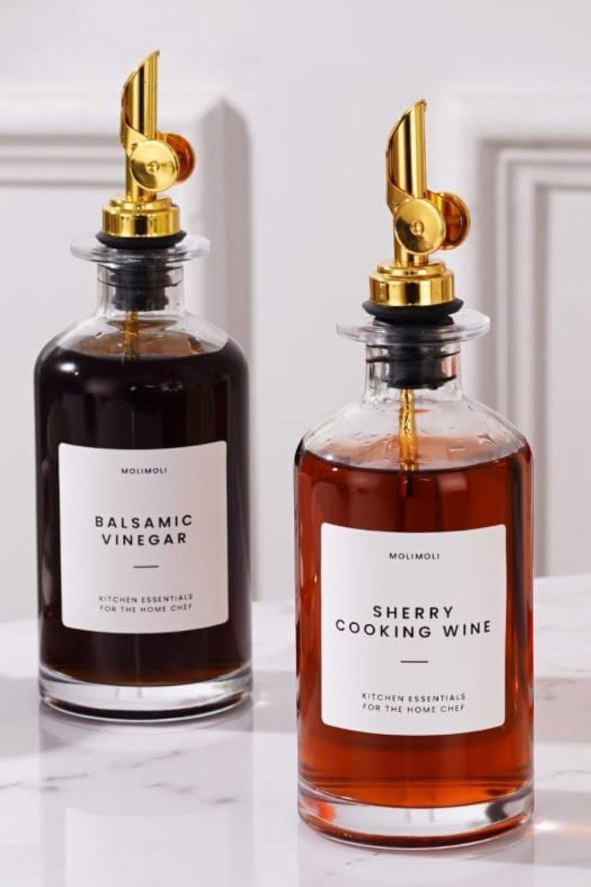 Set of 2 Luxury Glass Oil Pourer with Gold Spout -500 ML each| Kitchen Essentials