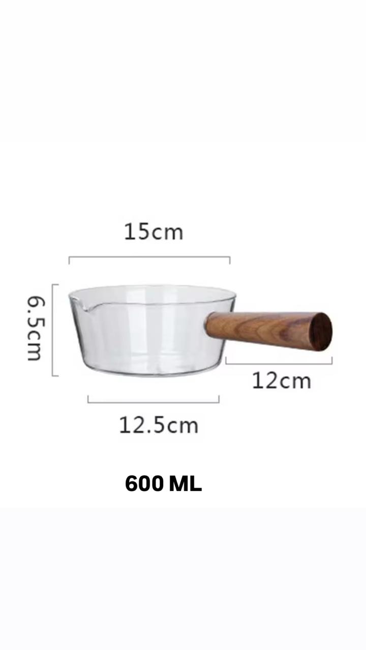 Stove-Safe Glass Milk Pan with Eco-Wood Handle