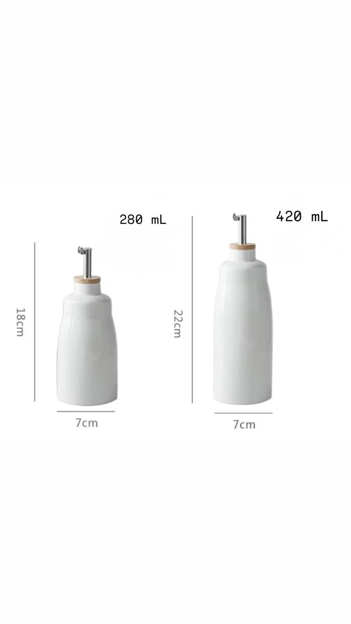 Modern Ceramic Oil Dispenser Set of 2 with Wooden Tray-280ml & 420 ml