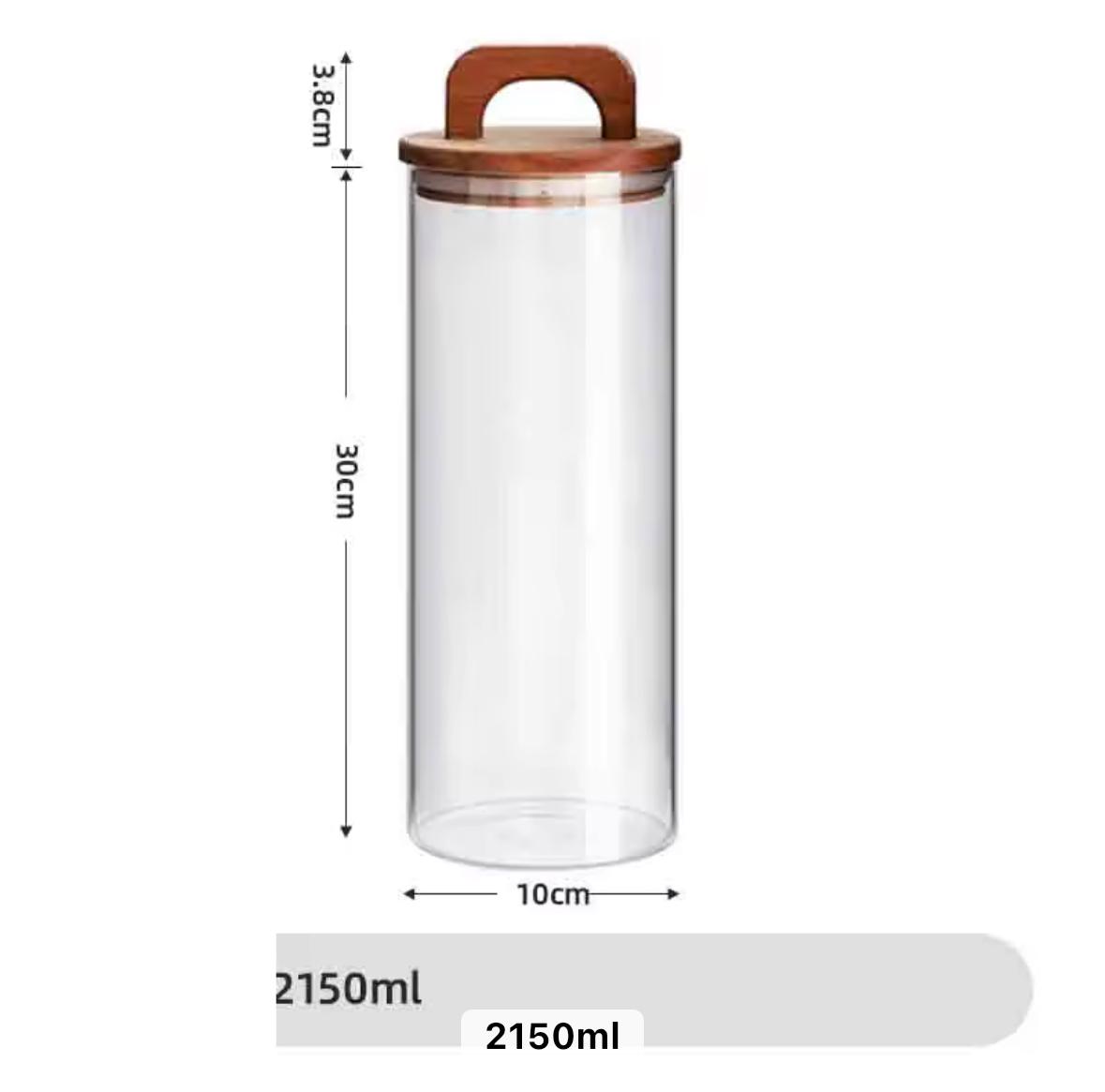 Acacia Glass Storage Jar- Airtight Wooden Lid with Handle