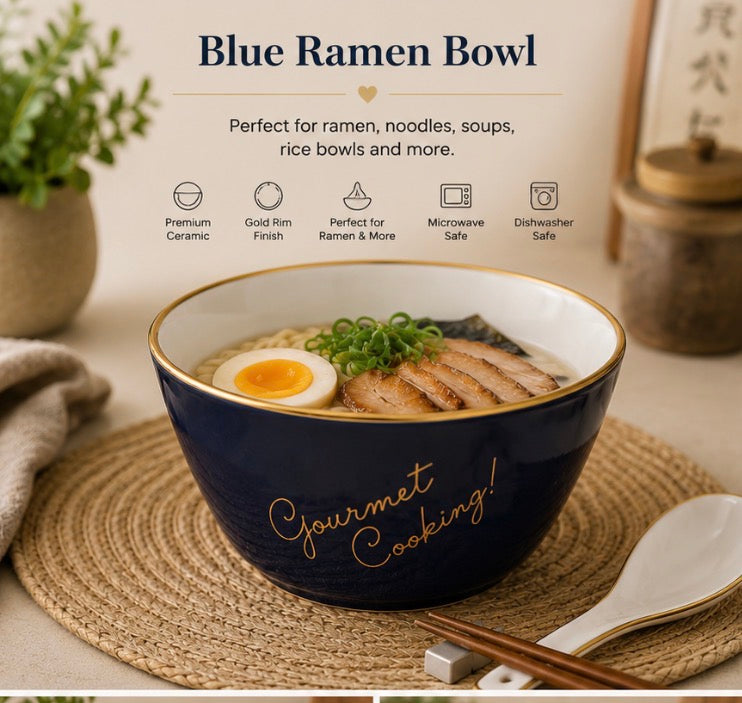 Blue Ramen Bowl with Gold details