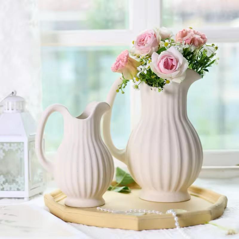 Cream Dream Pitcher Set-Ceramic Floral Vases