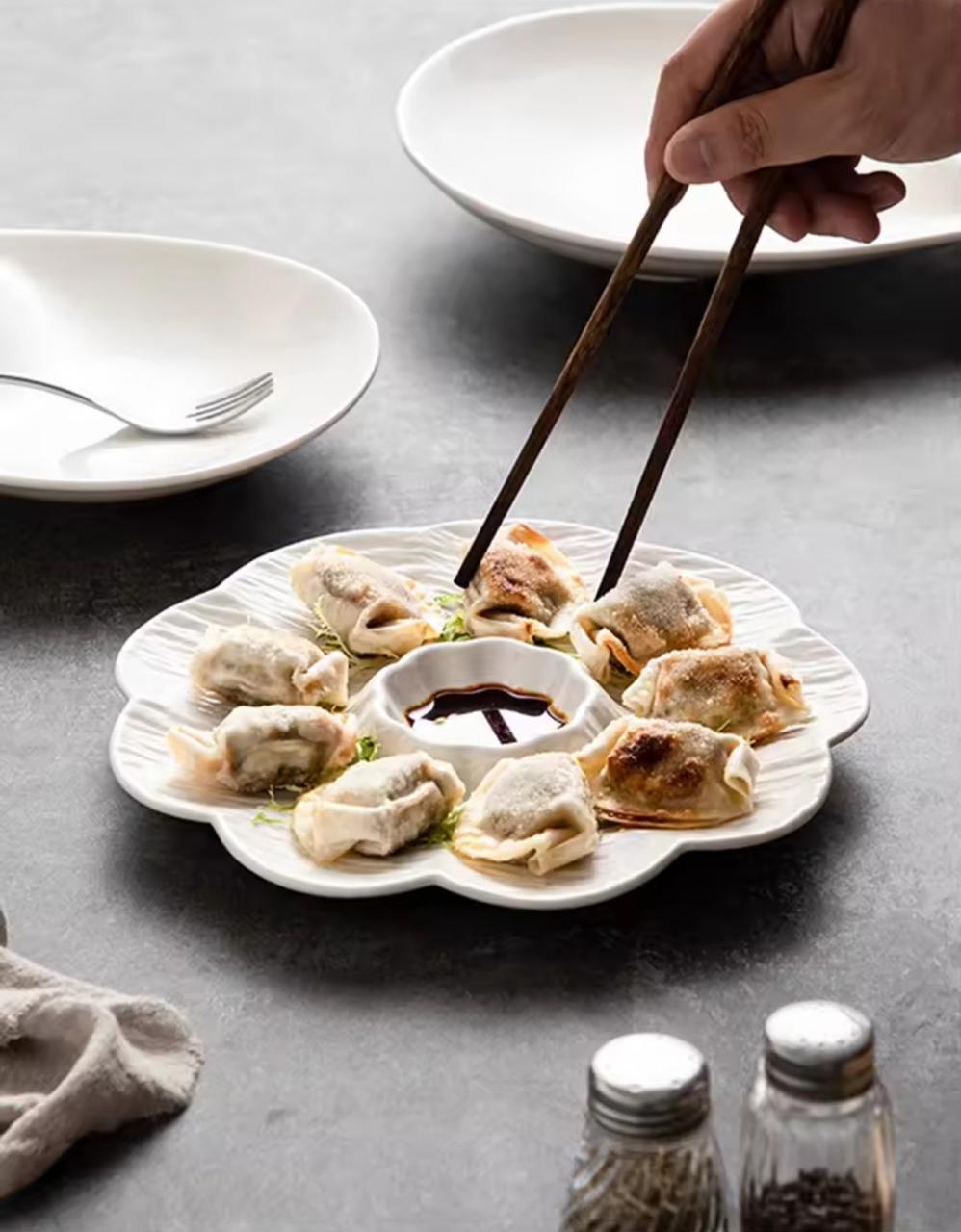 PETAL SERVE CERAMIC DUMPLING PLATTER