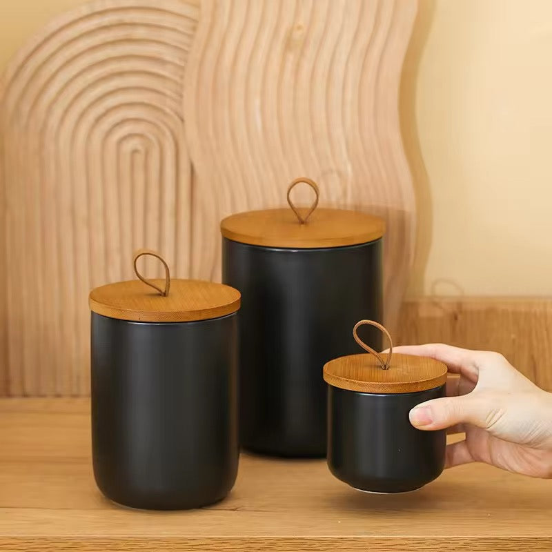Acacia Lid Ceramic Canister Set (Set of 3)