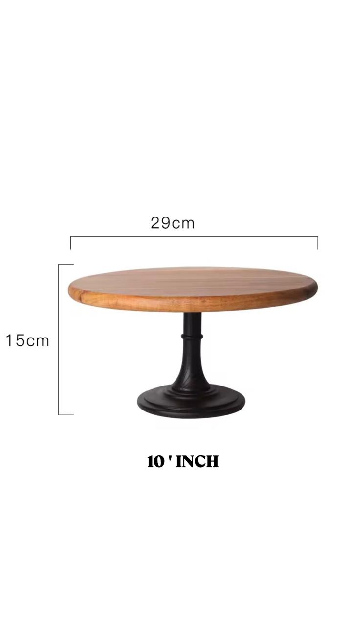 Minimalist Wooden Cake Stand- Modern Black Base