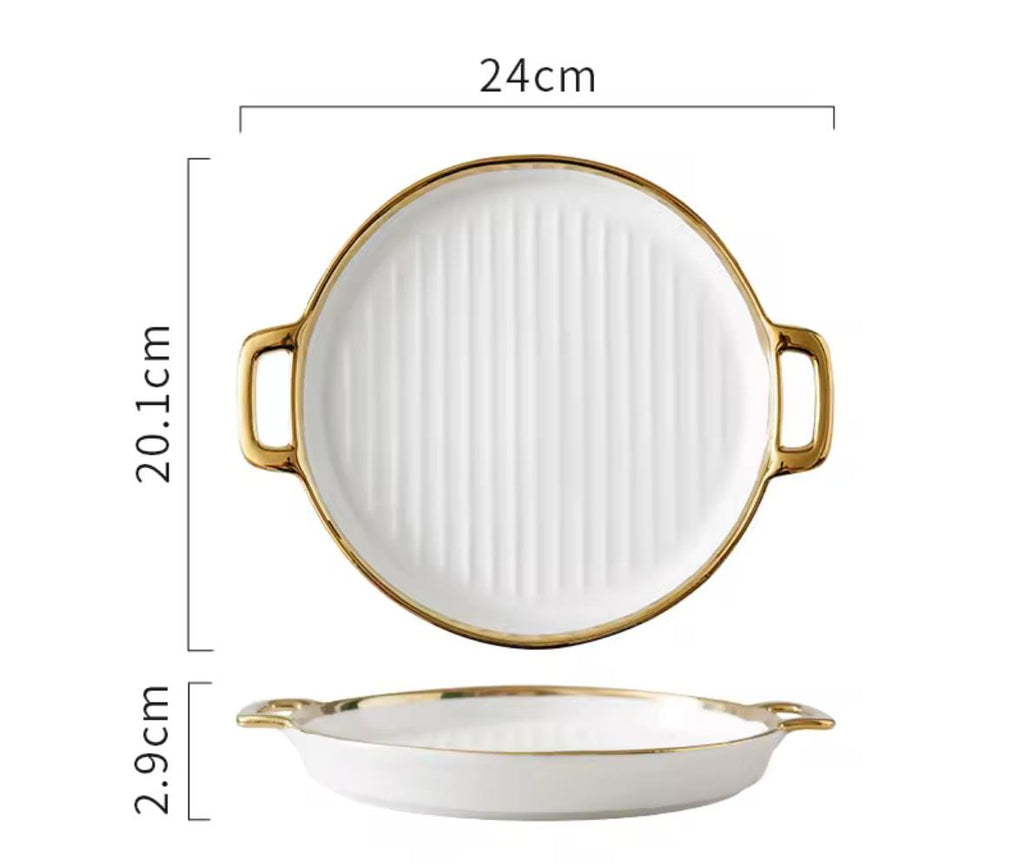 Golden Halo Ceramic Round Serving Tray