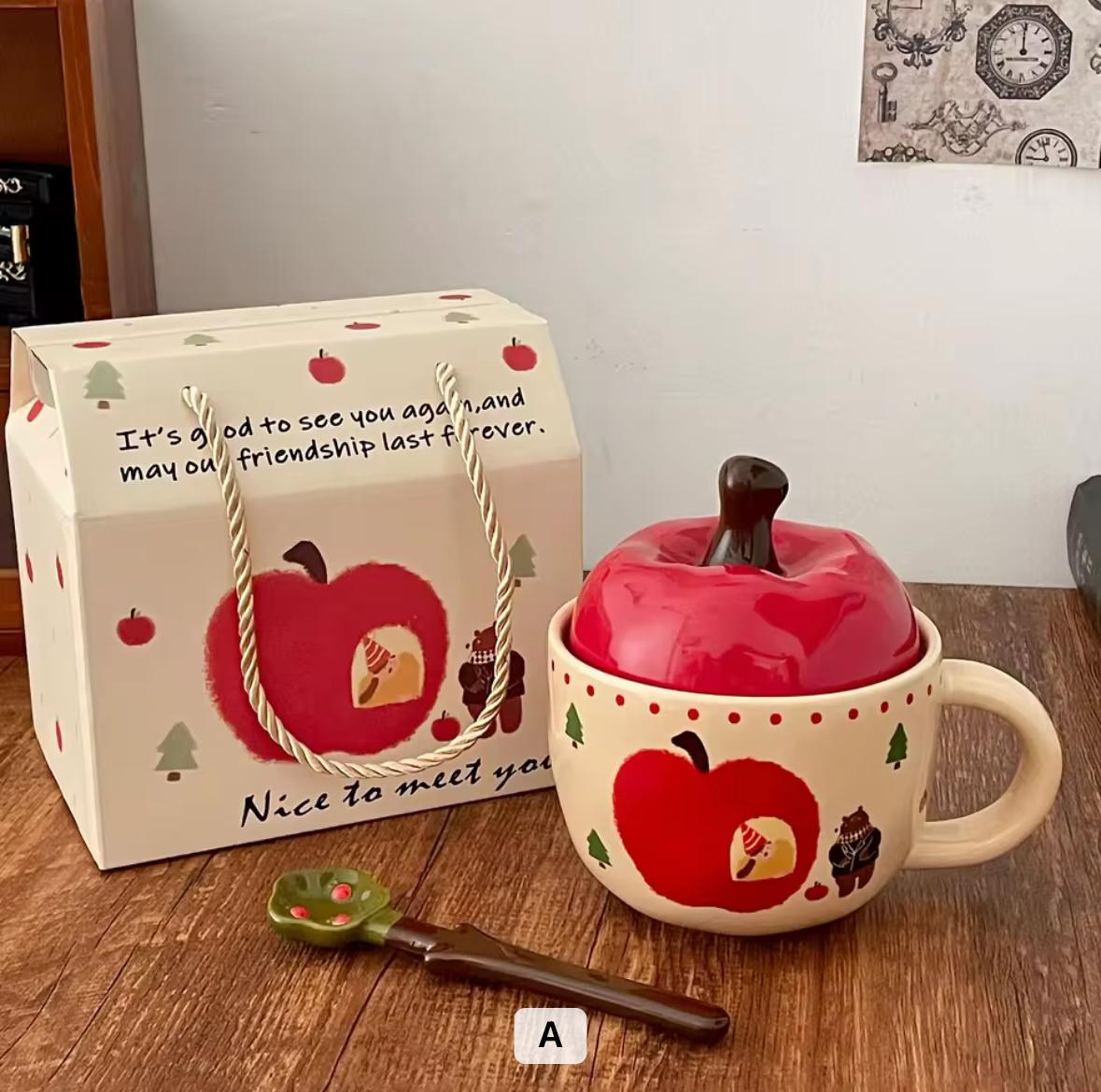 Cartoon Apple Ceramic Mug with Spoon – by The Macau Home