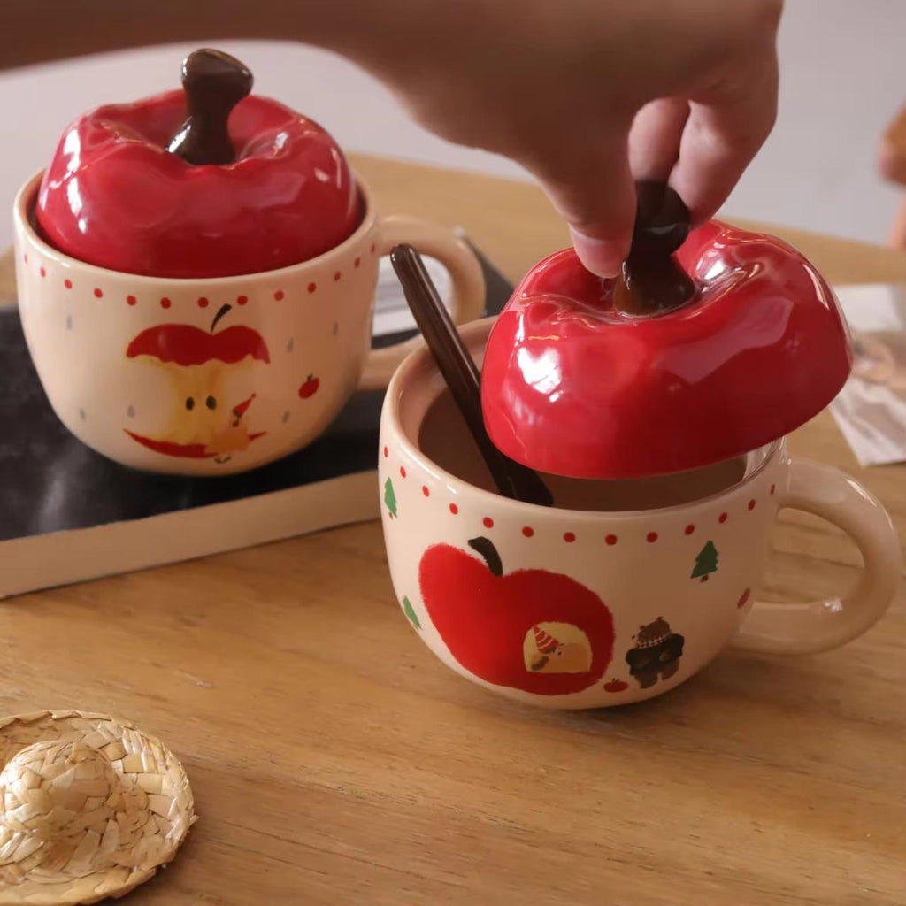 Cartoon Apple Ceramic Mug with Spoon – by The Macau Home