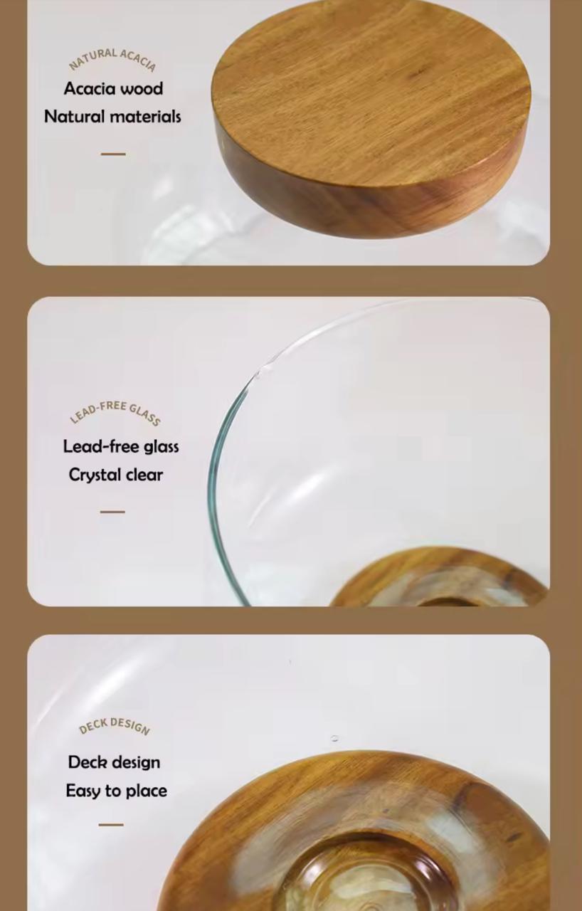 Premium Glass Serving Bowl with Wooden Base