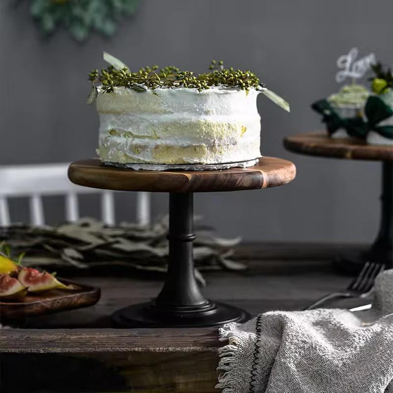 Minimalist Wooden Cake Stand- Modern Black Base