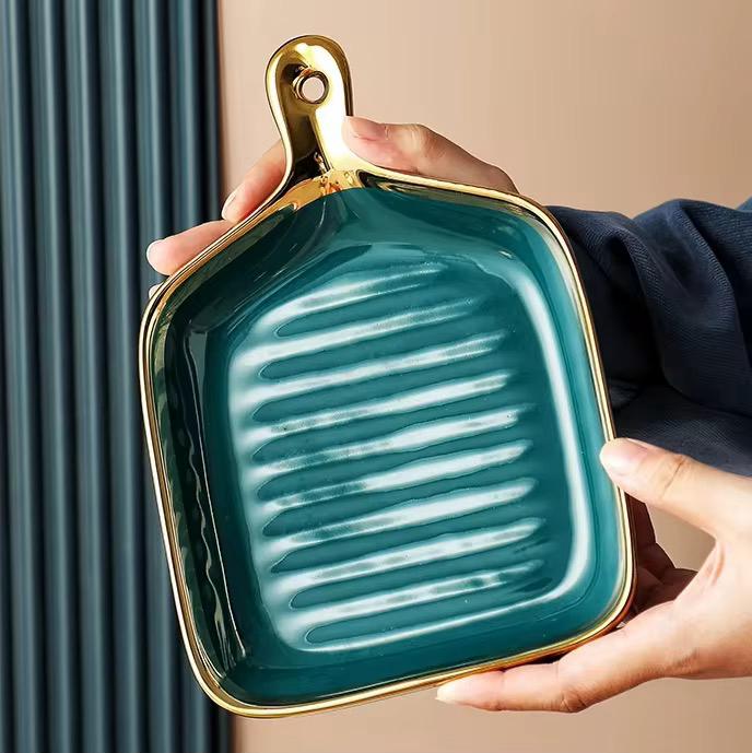 Golden Gridle Charm-Square Ceramic Tray