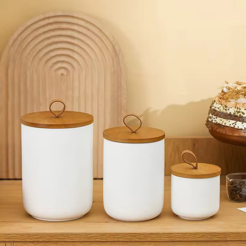 Acacia Lid Ceramic Canister Set (Set of 3)