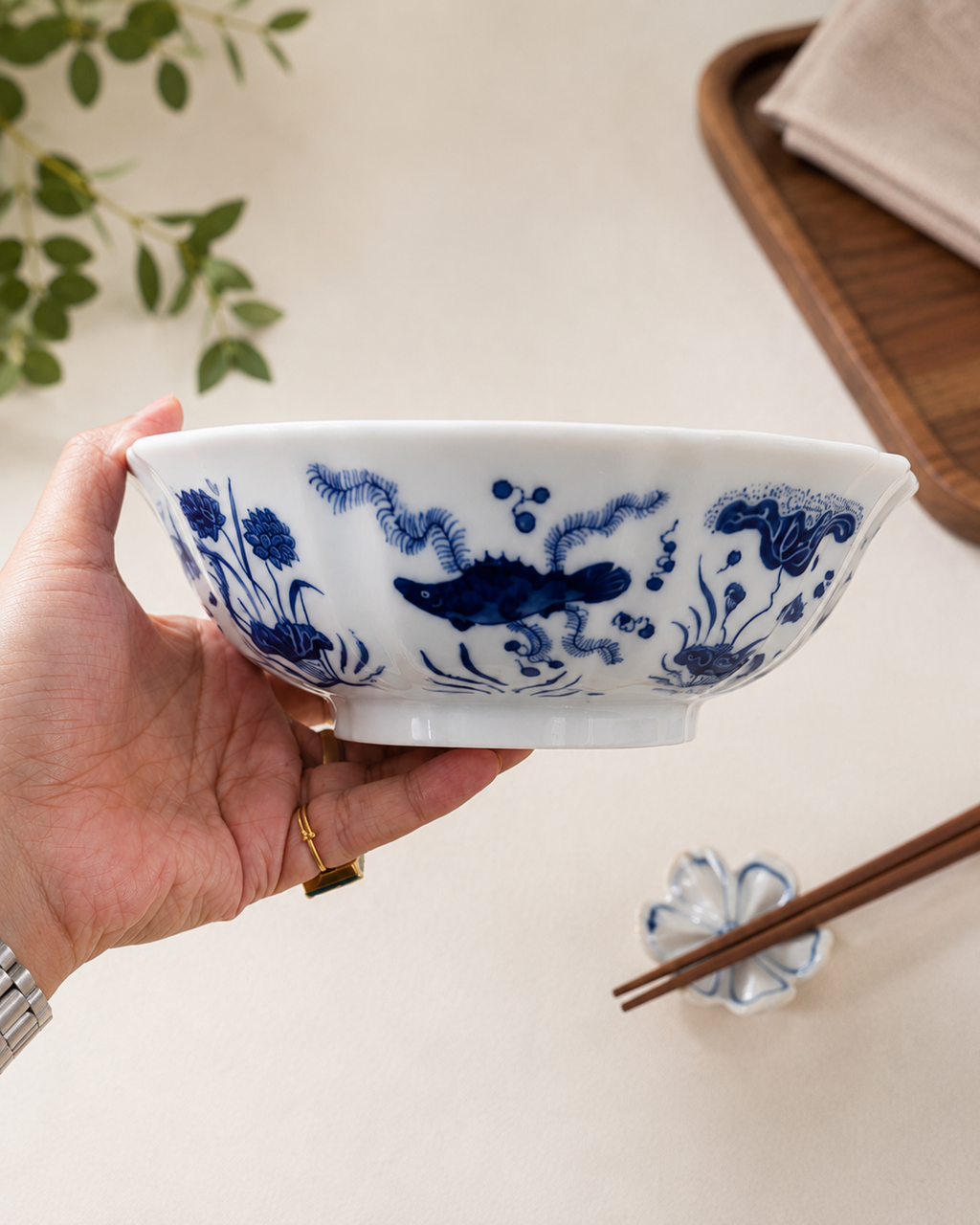 Ocean Scalloped Porcelain Serving Bowl