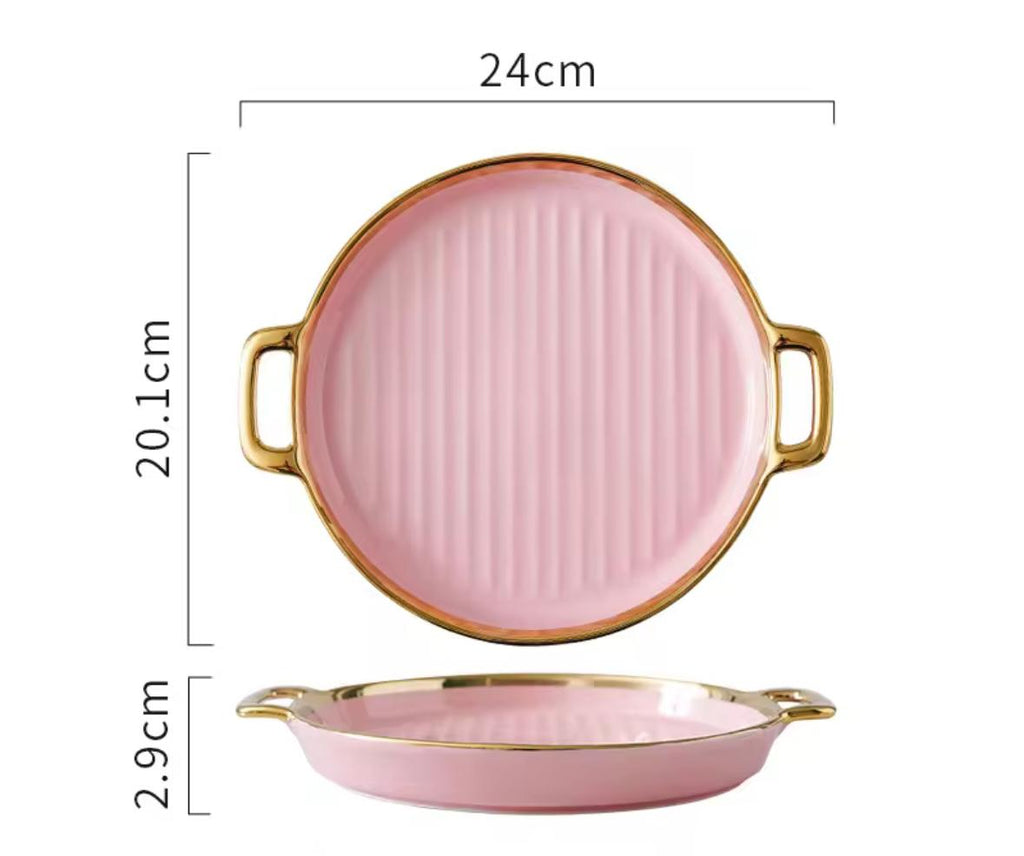 Golden Halo Ceramic Round Serving Tray