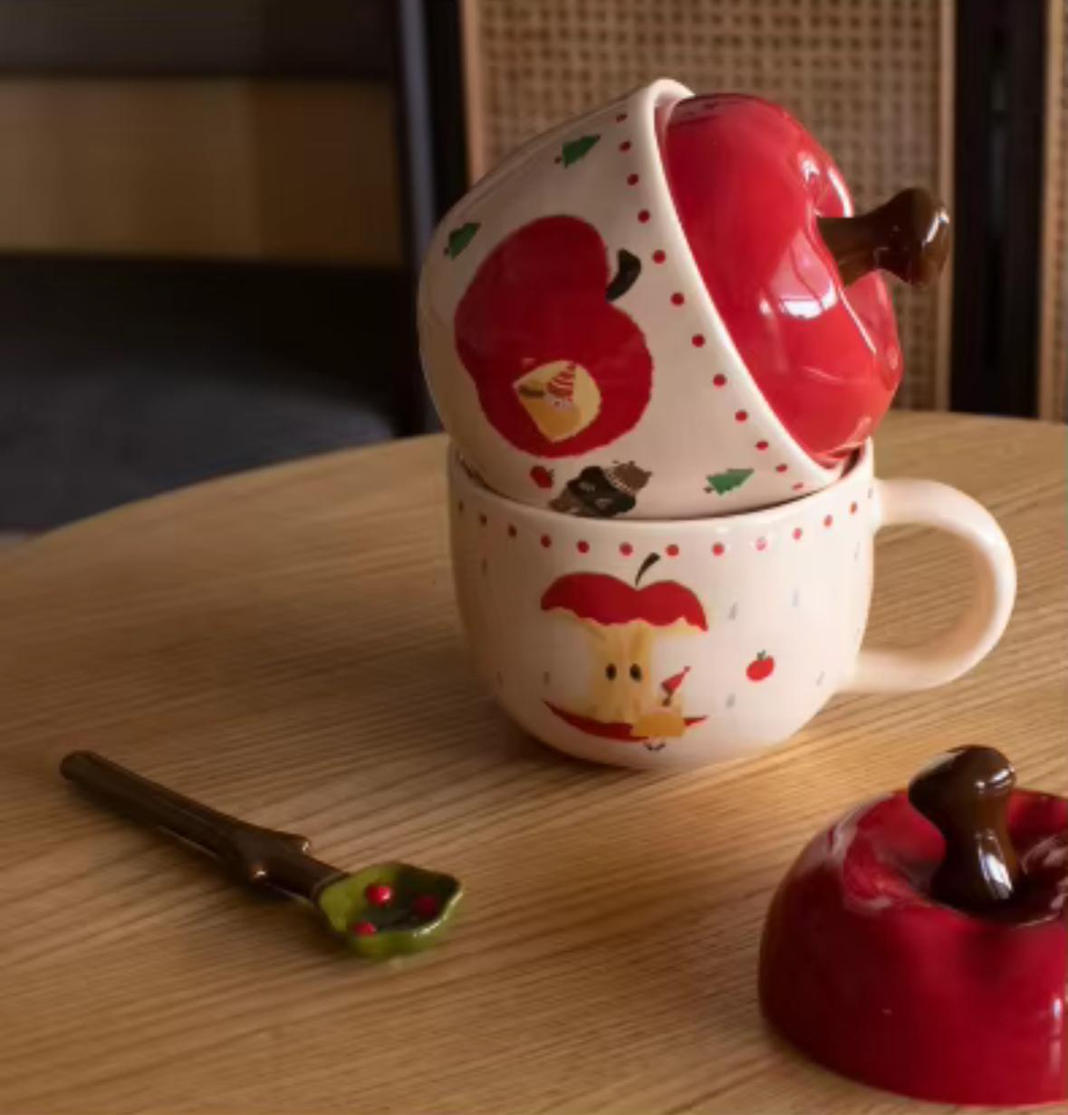 Cartoon Apple Ceramic Mug with Spoon – by The Macau Home