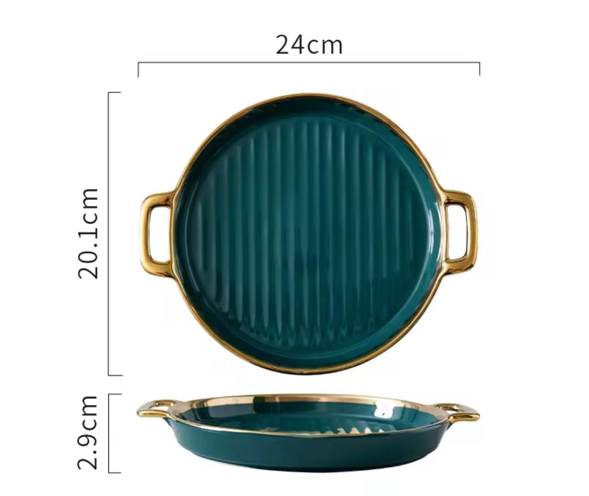 Golden Halo Ceramic Round Serving Tray