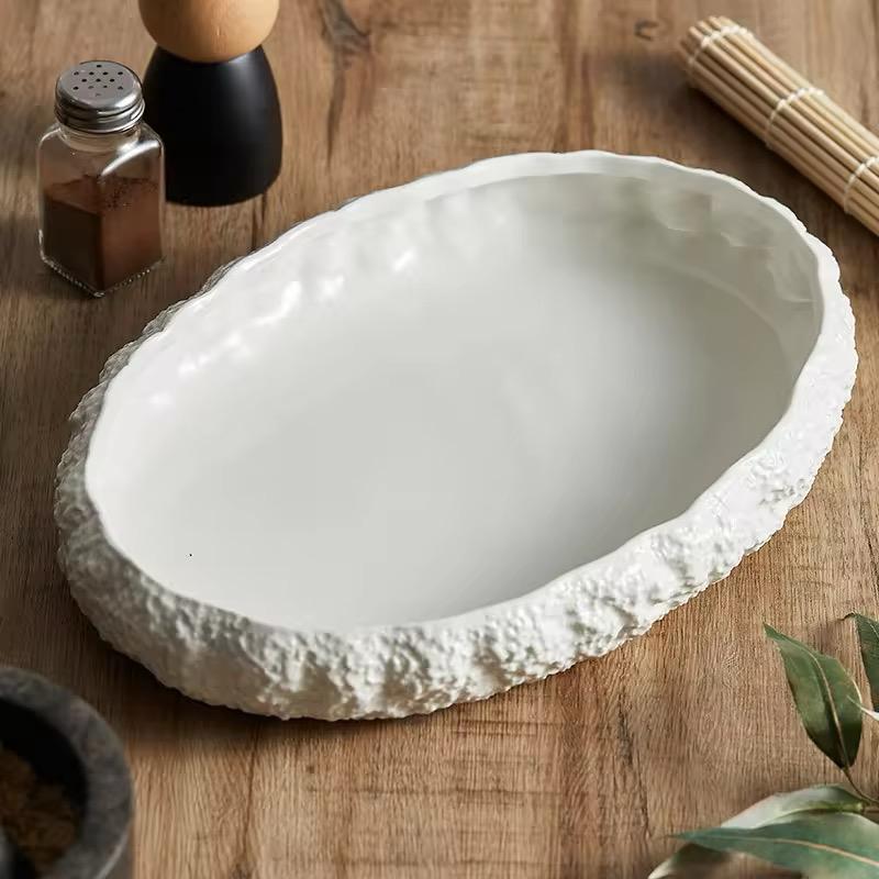 Pebble Charm Oval Shape Ceramic Serving Bowl