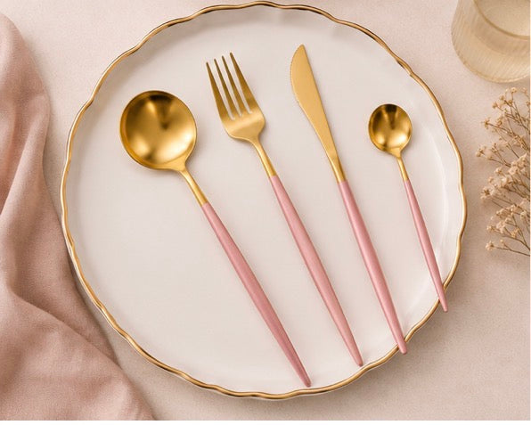 Luxury Gold Cutlery Set – 24 Pieces | Blush Pink & Jet Black