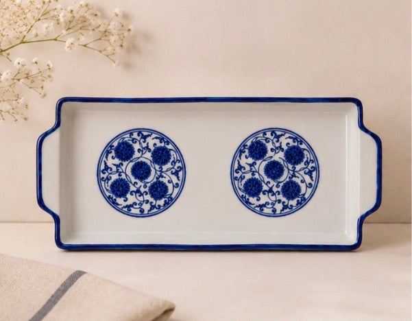 Azure Bloom Ceramic Serving Tray