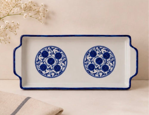Azure Bloom Ceramic Serving Tray