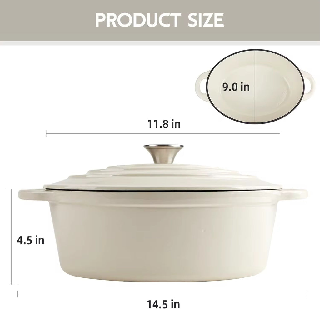 Oval Enamelled Cast Iron Dutch Oven – 24 cm (Red | White)