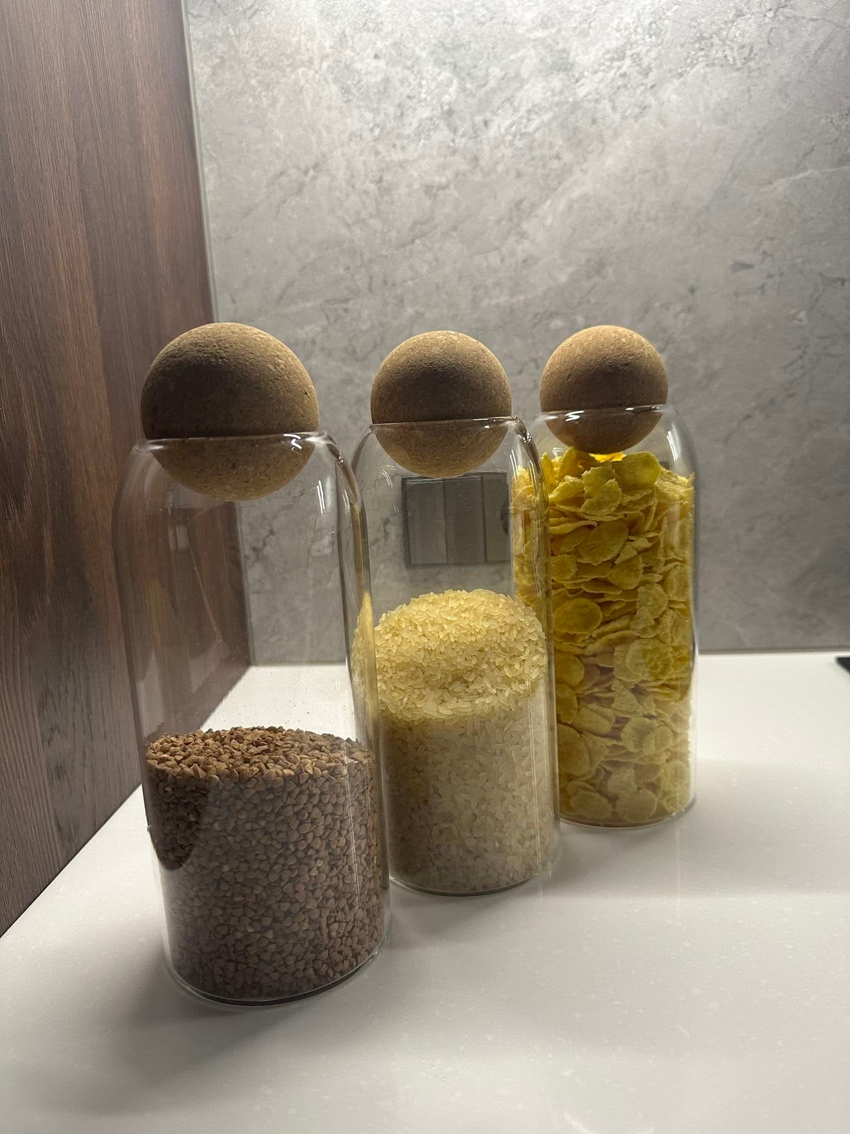 Set of 3 Glass Storage Jar with Airtight Cork Ball Lid
