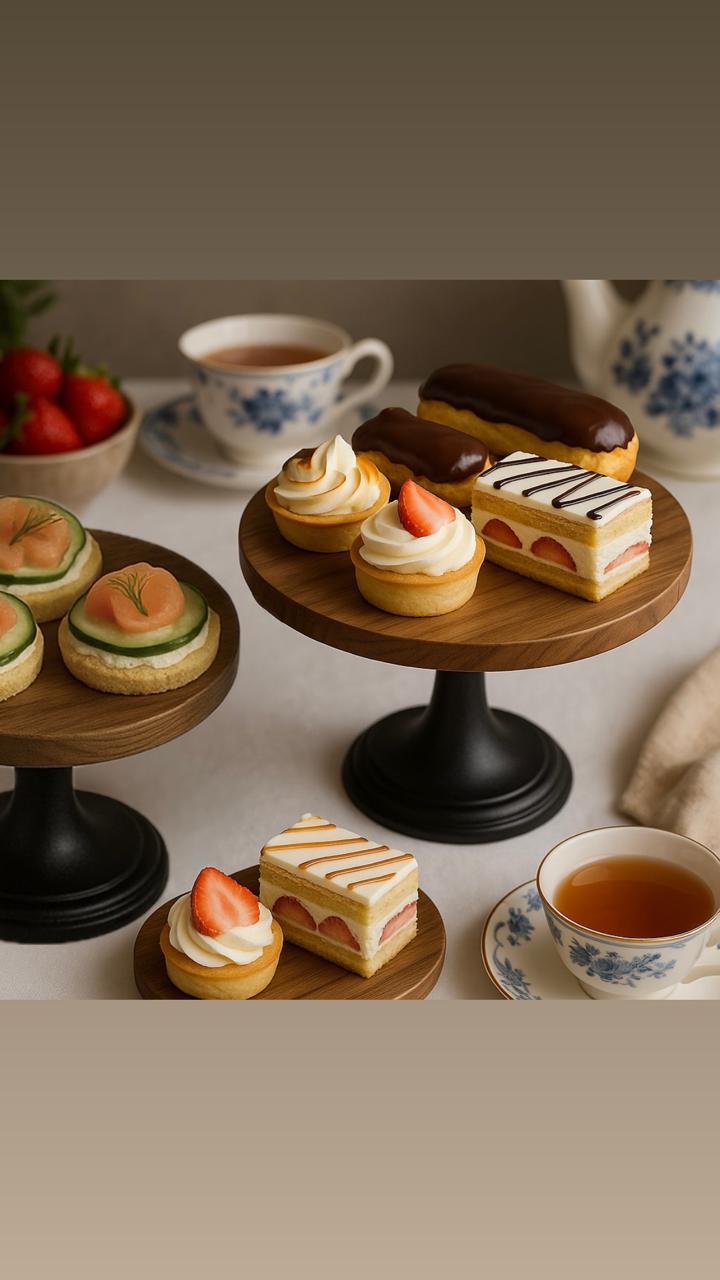 Minimalist Wooden Cake Stand- Modern Black Base