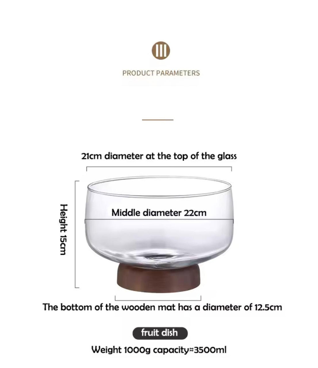 Premium Glass Serving Bowl with Wooden Base