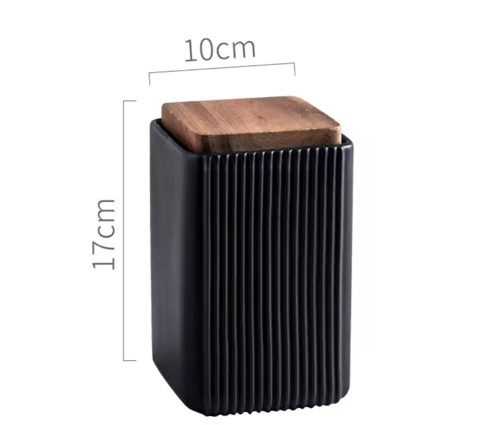 Ribbed Elegance - Airtight Ceramic Kitchen Canister