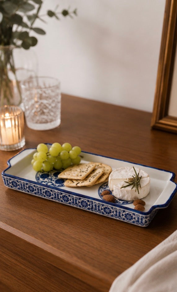 Azure Bloom Ceramic Serving Tray