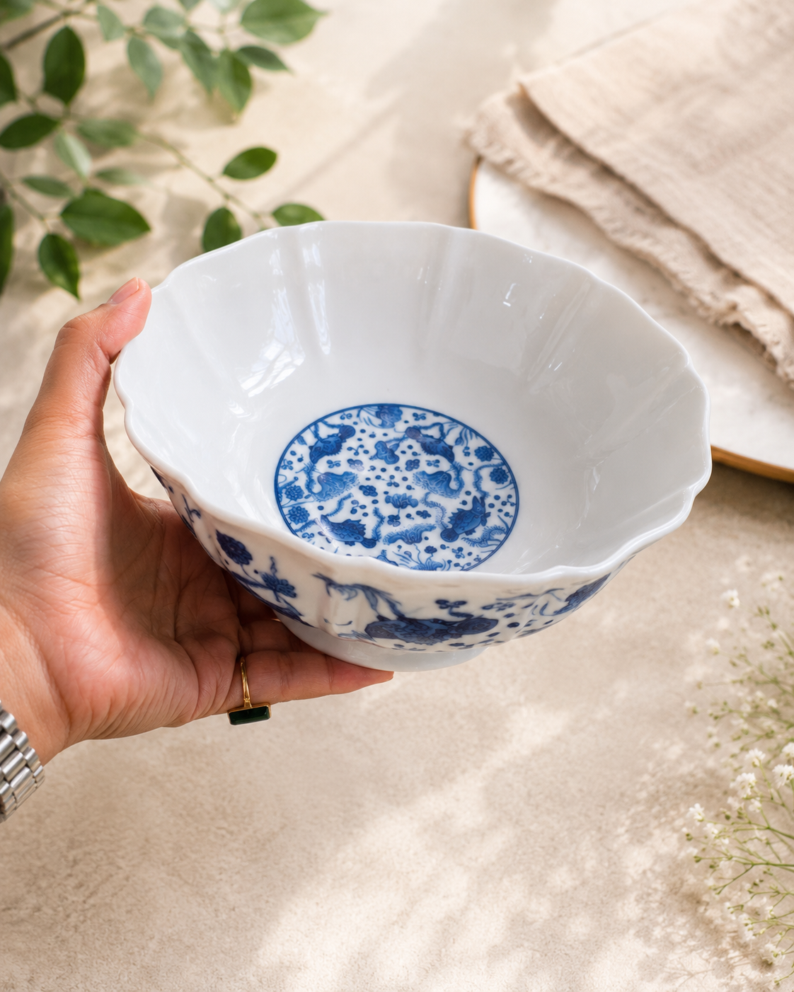 Ocean Scalloped Porcelain Serving Bowl