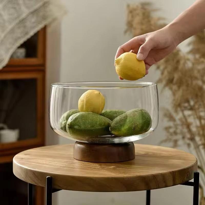 Premium Glass Serving Bowl with Wooden Base