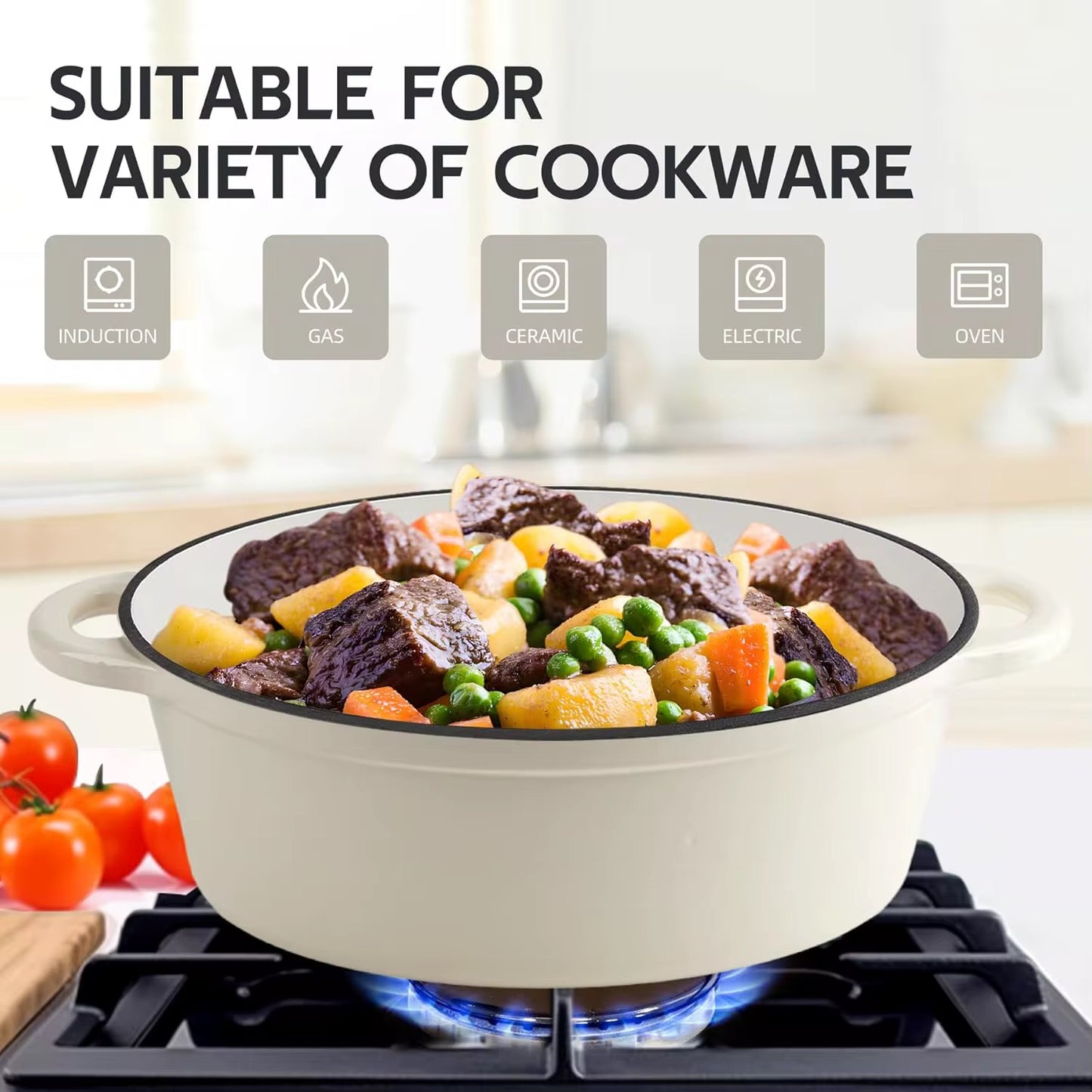 Oval Enamelled Cast Iron Dutch Oven – 24 cm (Red | White)