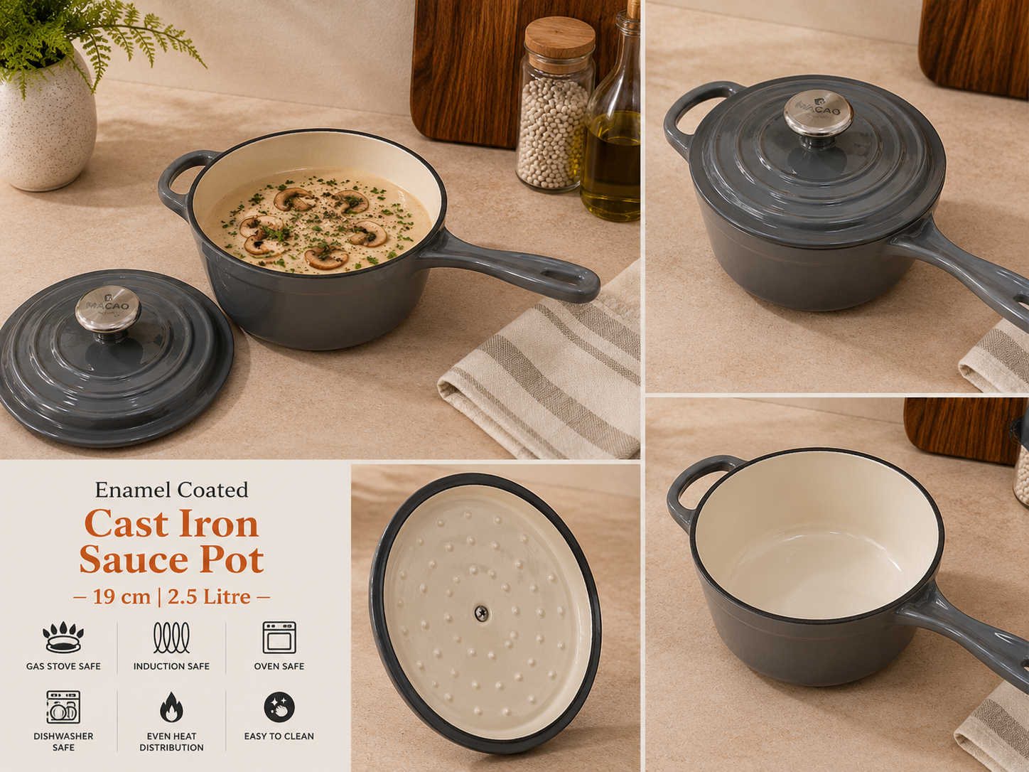 Enamel coated Cast iron Sauce pot - 19cm