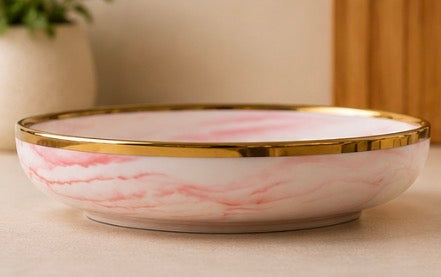 Pink Marble Flat Serving Bowl - 9 inch