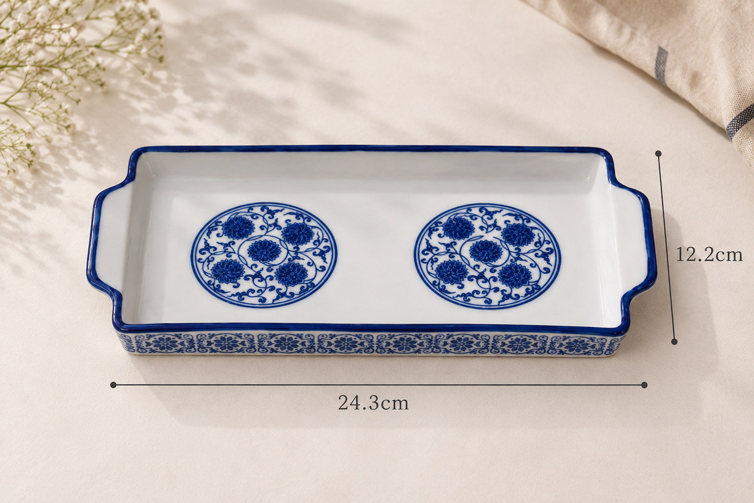 Azure Bloom Ceramic Serving Tray