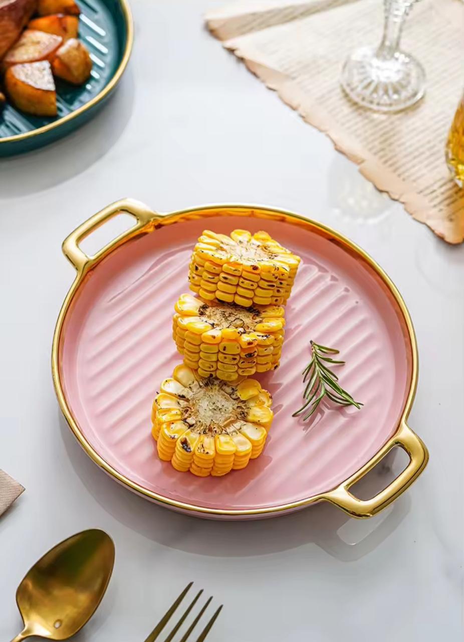 Golden Halo Ceramic Serving Tray