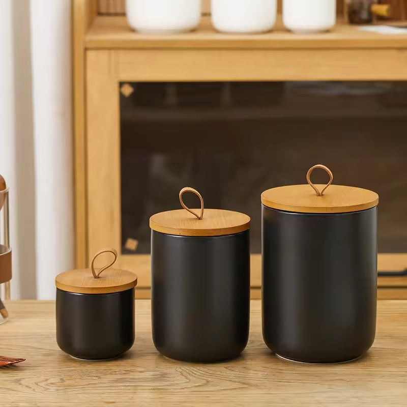 Acacia Lid Ceramic Canister Set (Set of 3)