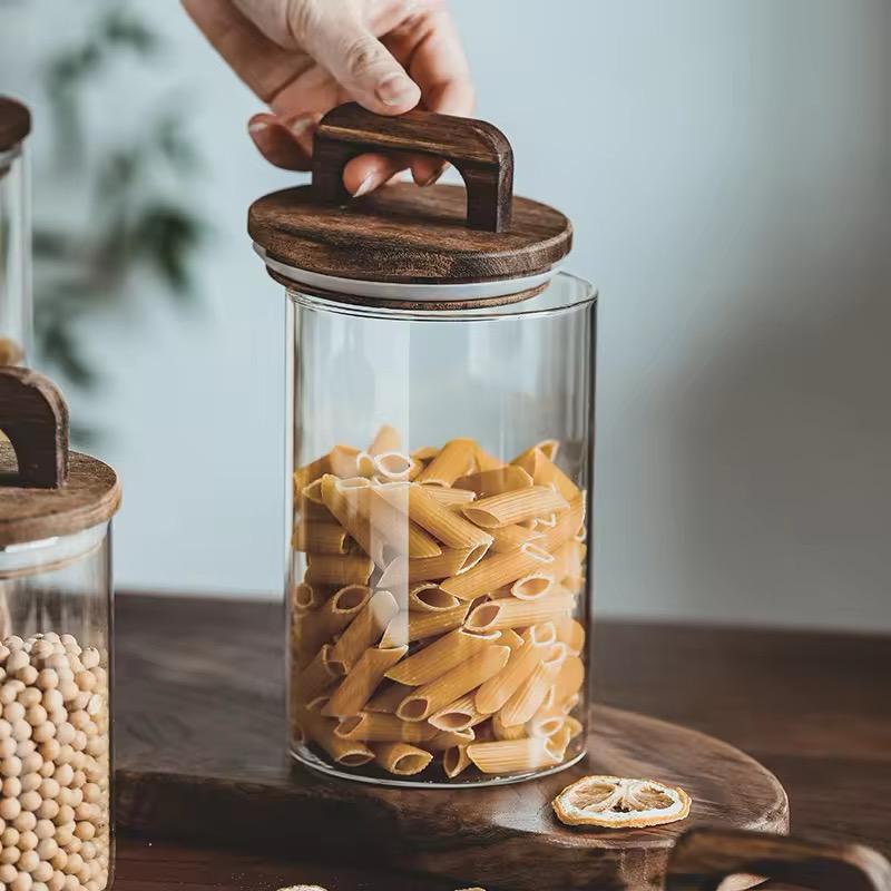 Acacia Glass Storage Jar- Airtight Wooden Lid with Handle