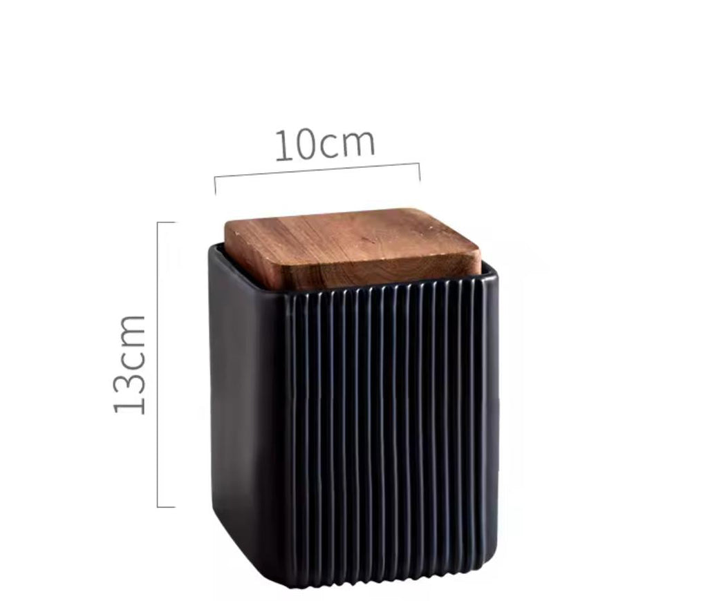 Ribbed Elegance - Airtight Ceramic Kitchen Canister