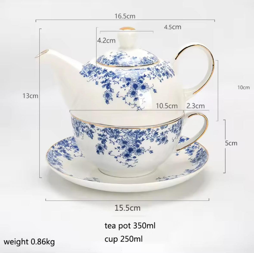Solo Bloom Tea Set- Blue & White Porcelain Gift Set